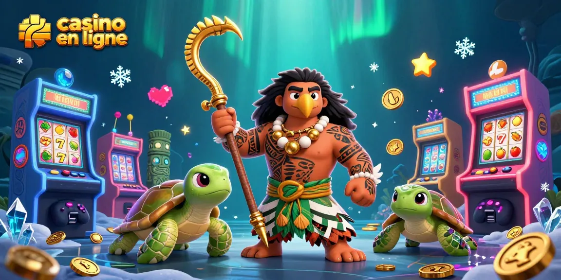Visualisation imaginative de jeu, casino en ligne avec personnage principal et éléments de machines à sous.