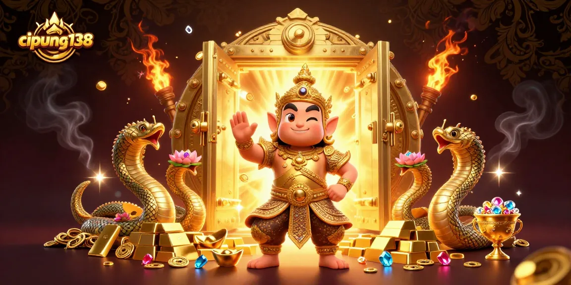Spin the reels with cipung138 to unveil treasures surrounded by 3D characters and golden wealth.