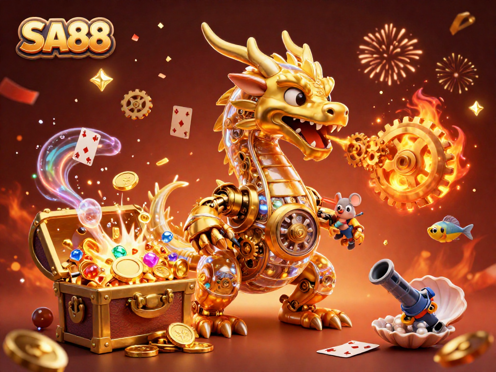 Experience thrilling moments at SA88 with a golden dragon and dynamic casino elements.