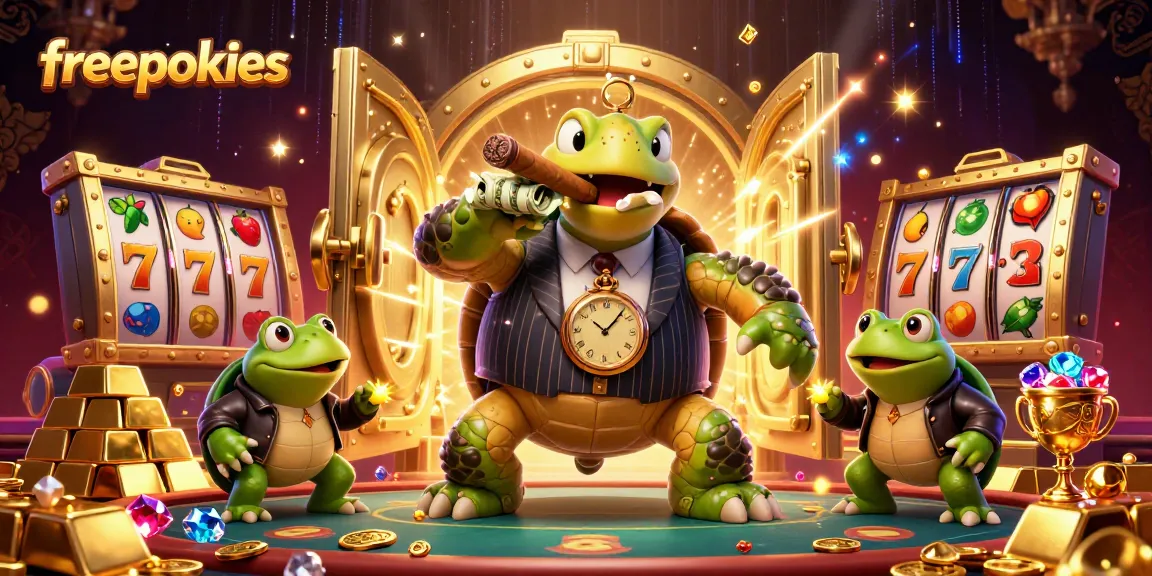 Win big with freepokies as a snapping turtle mobster and frog enforcers illuminate the casino scene!