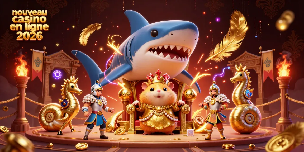 Scène d'illustration d'un nouveau casino en ligne 2026 avec un roi hamster doré et des gardes en armure de perles.