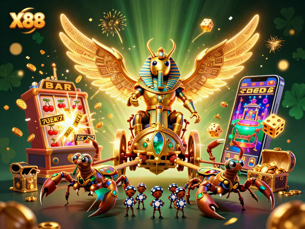 Spin the X88 reels and experience vibrant casino excitement in this colorful illustration.