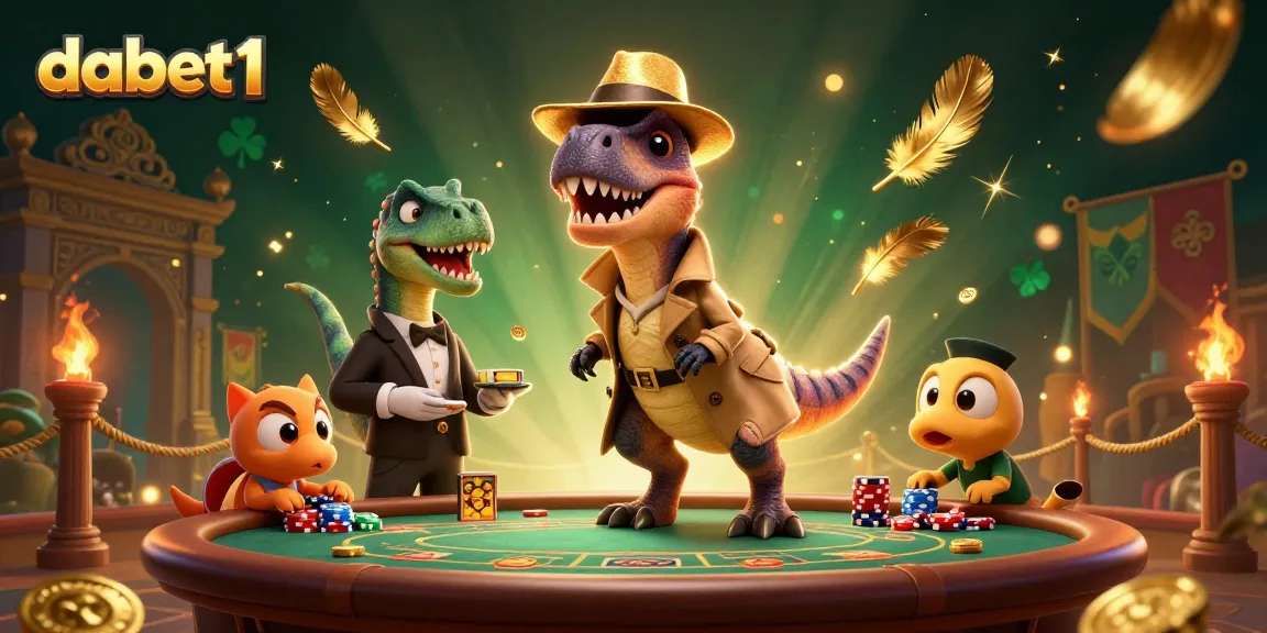 Experience thrilling gaming at dabet1 with vibrant dinosaurs, chips, and blackjack action!