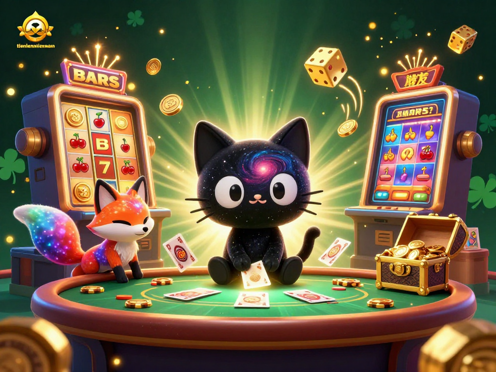 Experience thrilling gameplay with tienlenmiennam's cosmic casino characters winning big with golden chips.