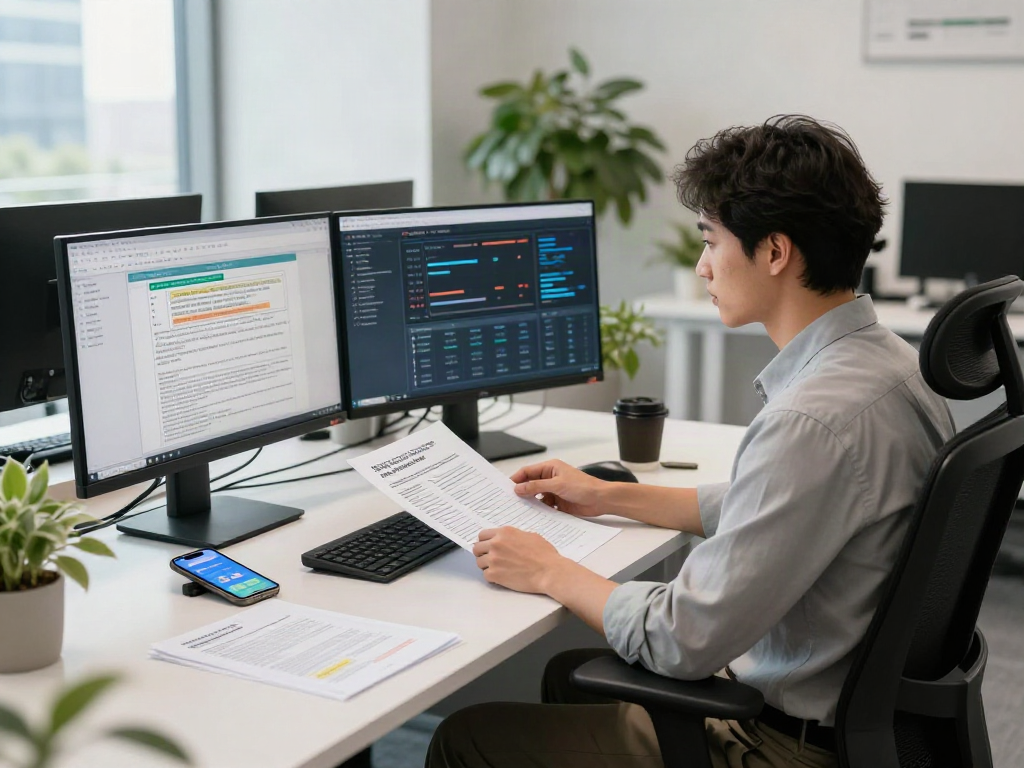 Document fraud detection software analysis in a professional workspace showcasing robust technology.