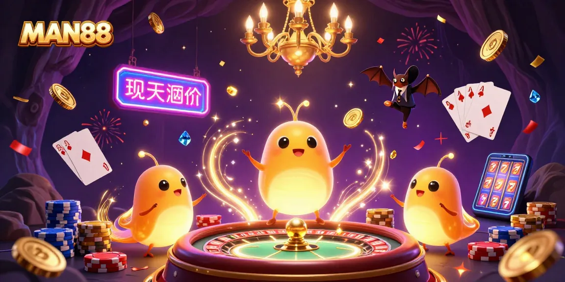 Enjoy exciting games at MAN88 as glowworms illuminate a vibrant casino scene filled with action.