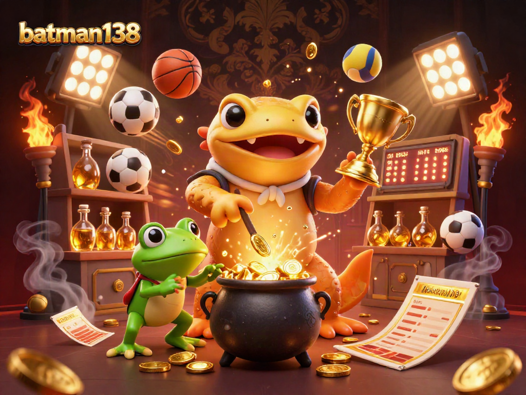 Play and win with batman138 in this vibrant casino scene featuring dynamic sports elements.