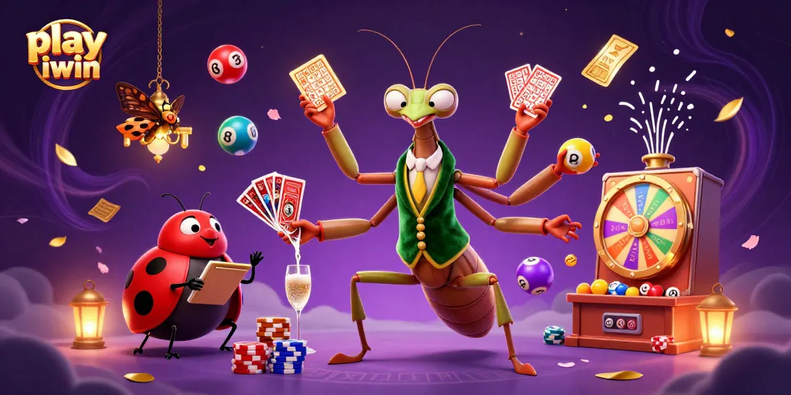 Play iwin with vibrant lottery elements and engaging casino characters in a lively atmosphere.