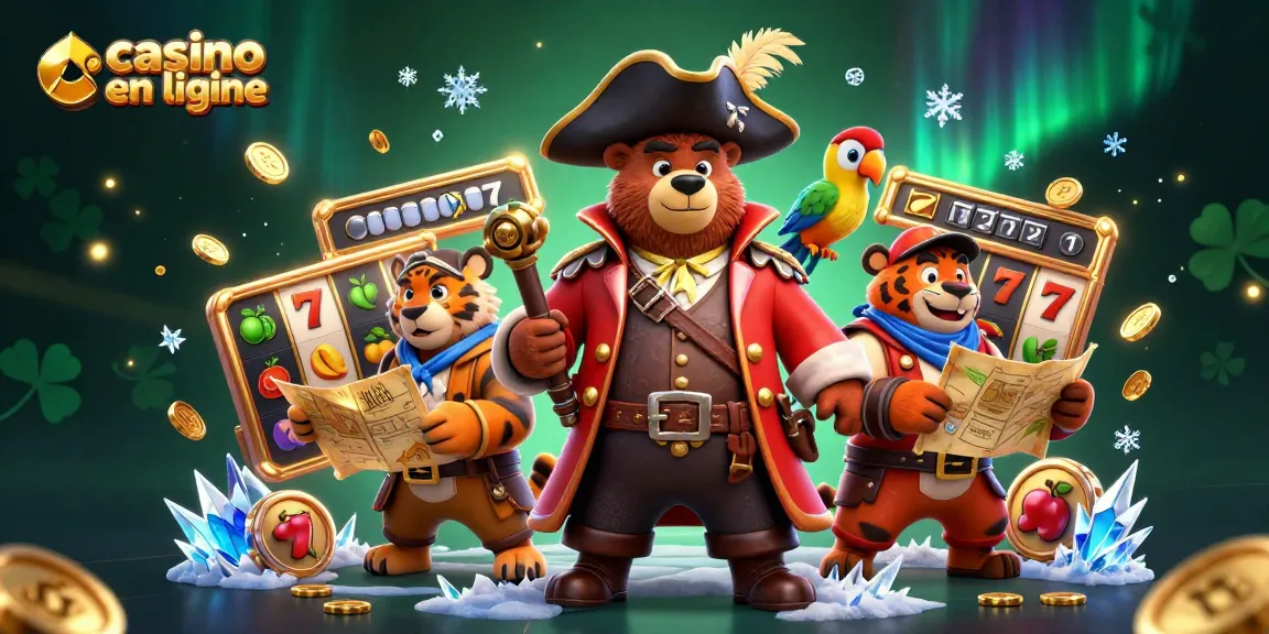 Gagnez avec le casino en ligne en jouant aux machines à sous, un ours pirate et un tigre.