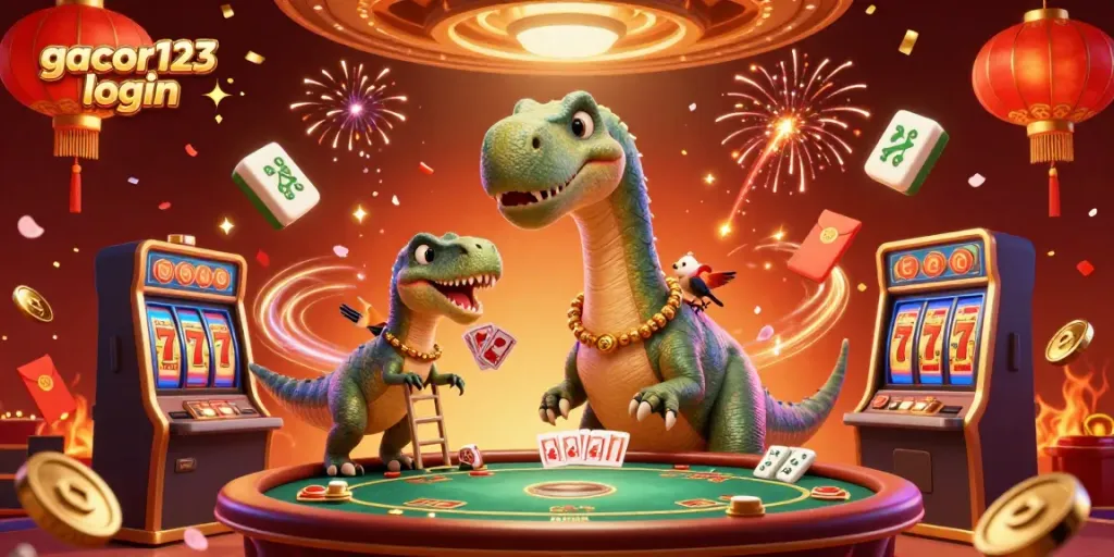 Join the excitement at gacor123 login with vibrant slot games and thrilling casino elements in a dynamic 3D illustration.
