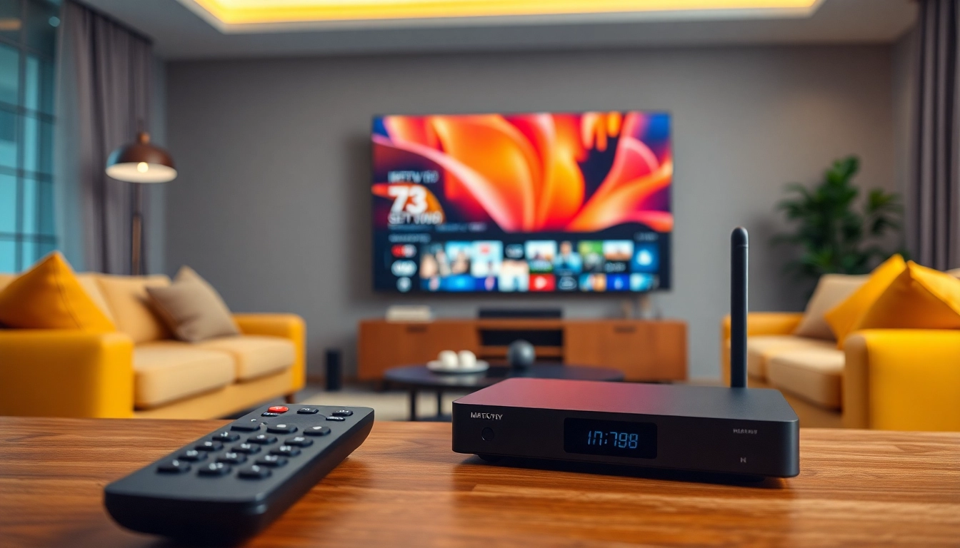 Engaging IPTV subscription display showcasing home entertainment in a vibrant living space.