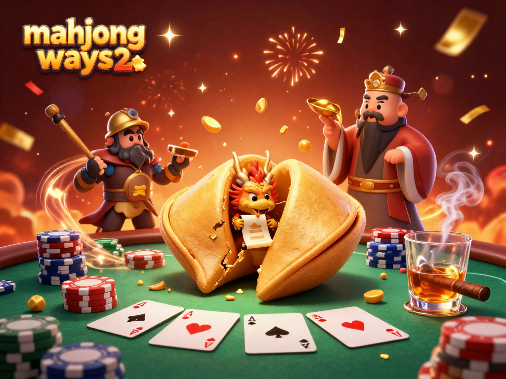 Experience mahjong ways 2 with a vibrant scene featuring a golden fortune cookie and lively casino elements.
