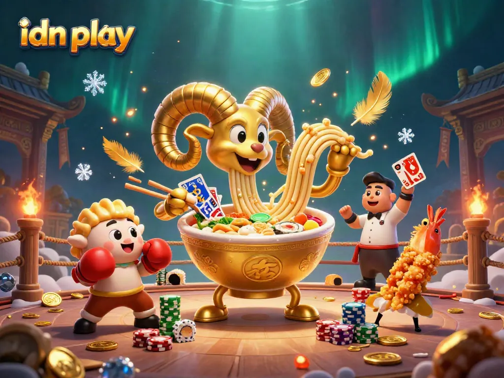 Engage in IDN Play with dynamic casino characters and vibrant game elements in a colorful illustration.