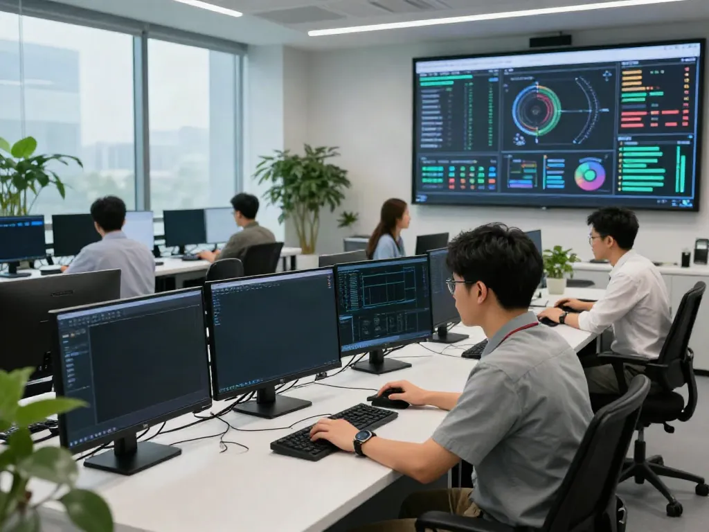 Technician monitoring GPU computing performance in a control room.