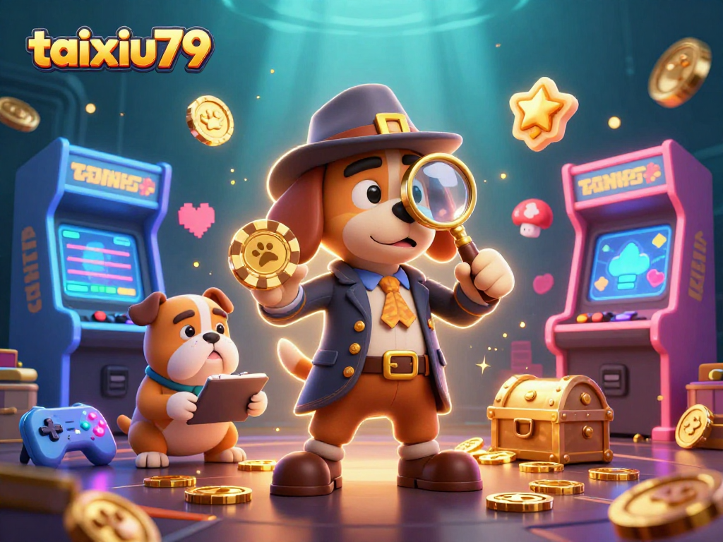 Engage with taixiu79's golden poker chip mysteries in an immersive casino scene.
