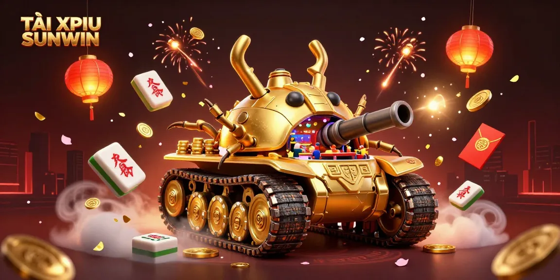 TÀI XỈU SUNWIN showcases a vibrant casino scene within a golden beetle tank, featuring dynamic game elements.
