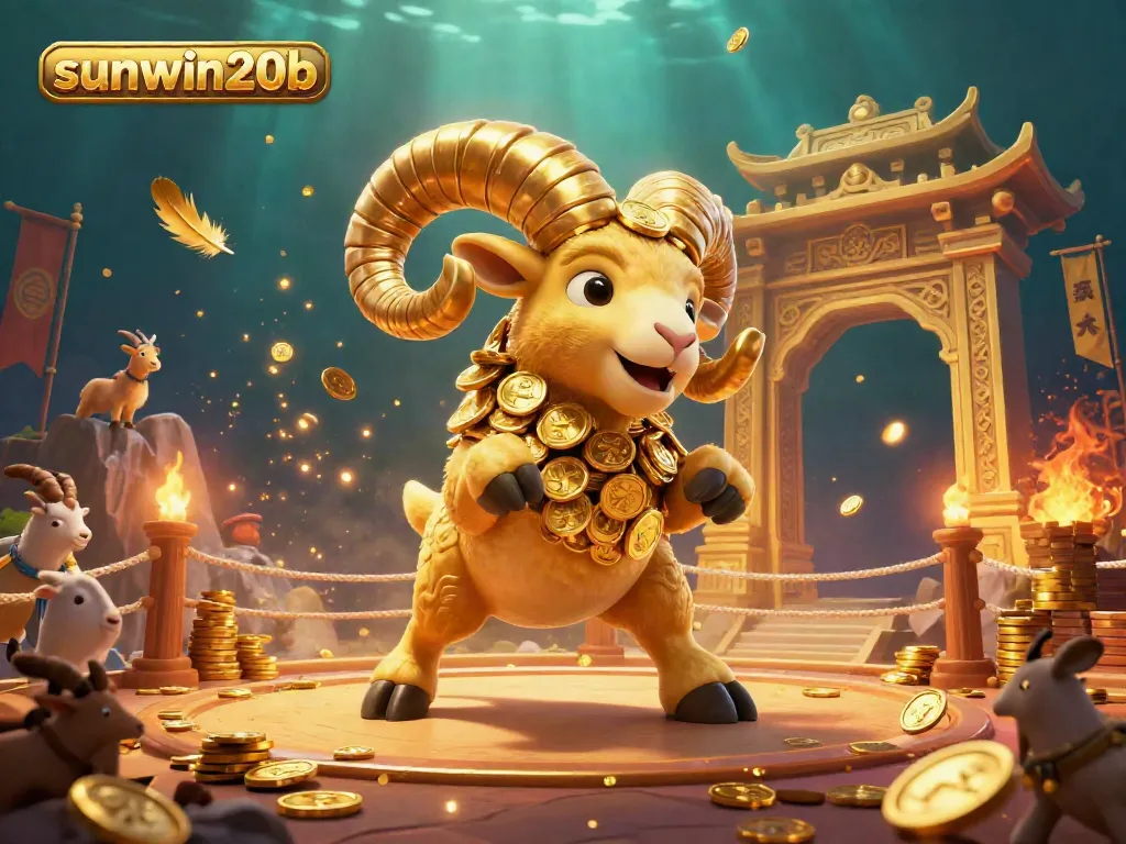 Experience the thrilling action of sunwin20b with a golden ram charging, surrounded by casino elements.