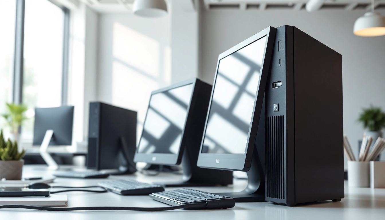 PC ανακαινισμένο με μοντέρνο σχεδιασμό και αρμονικό γραφείο.