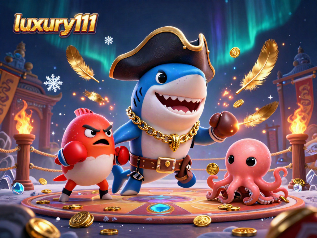 Bet on exciting wins with luxury111's casino adventure featuring a thrilling pirate shark and friends.