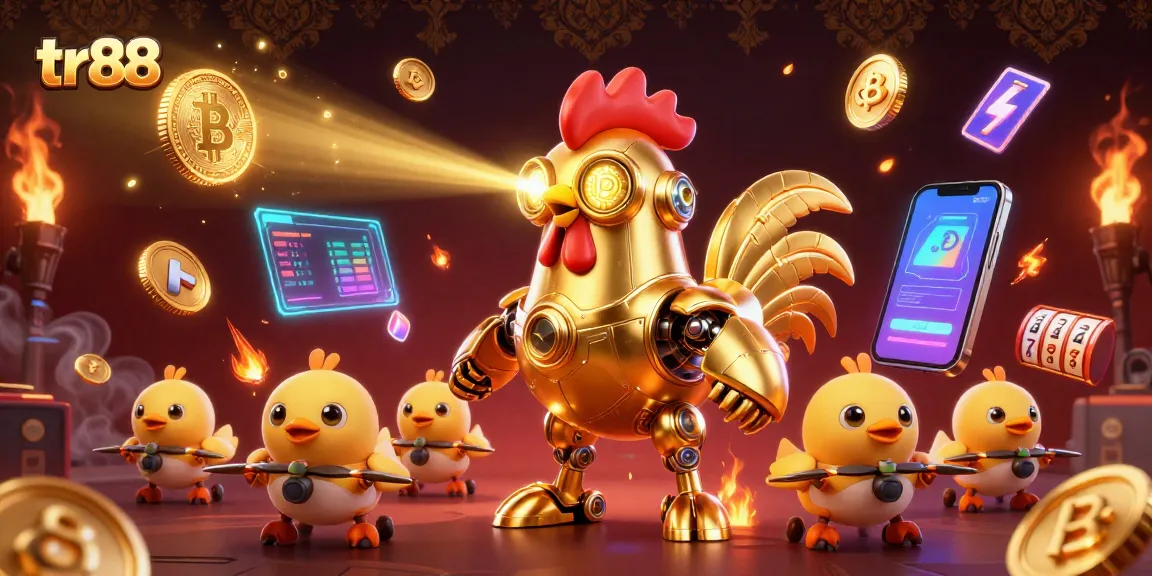 Engage with tr88's exciting 3D casino environment featuring crypto-themed slot game elements.