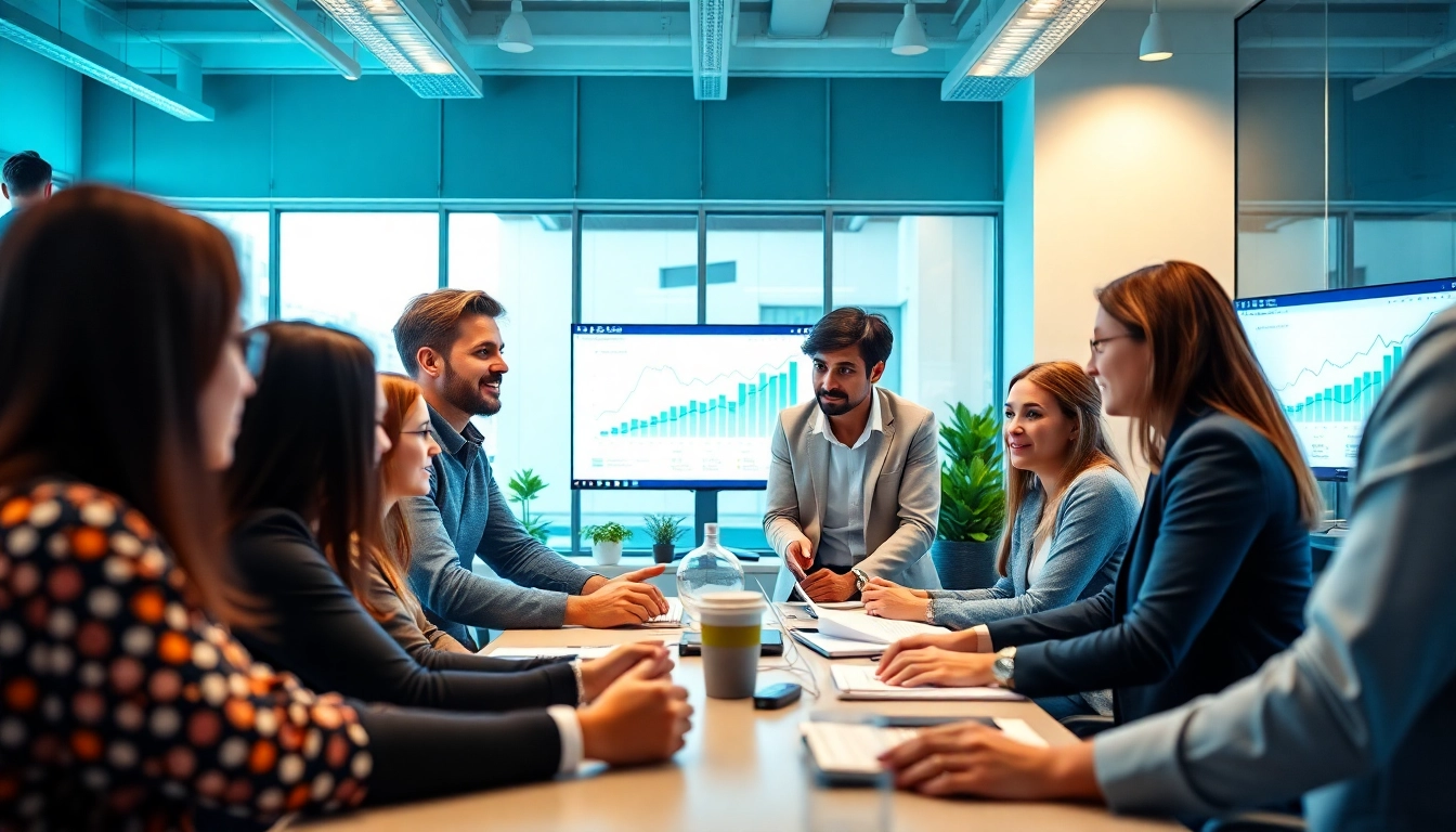 Digital marketing agency Australia team collaborating in a bright office for successful strategies.