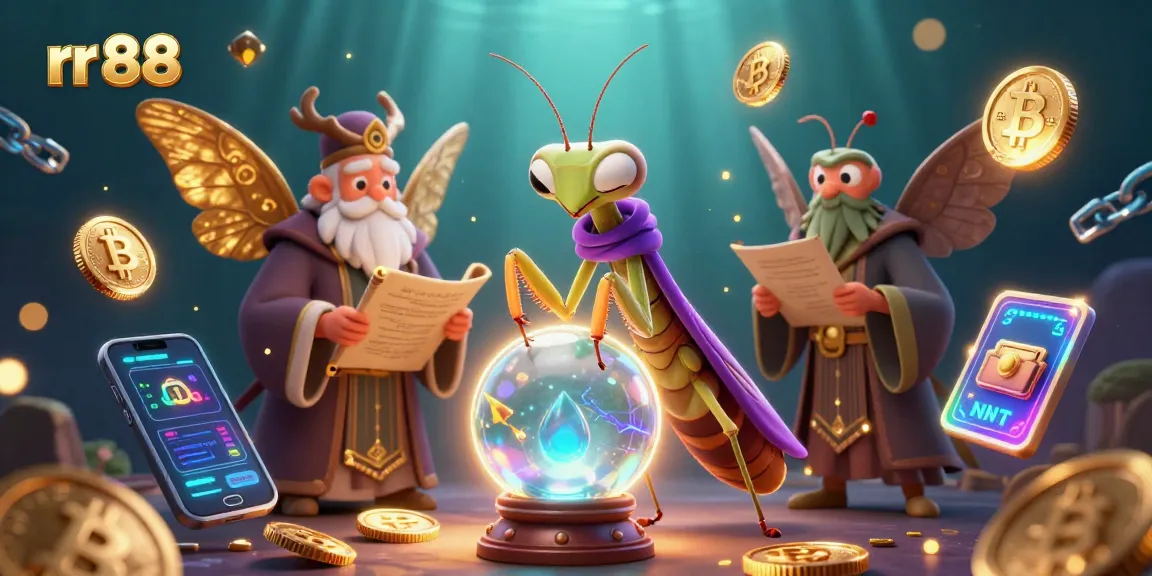 Engage with rr 88's vibrant online casino scene featuring a mystical fortune teller and crypto elements.