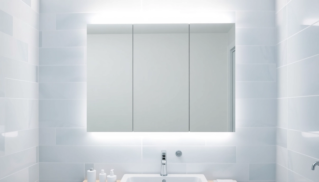 Stylish spiegelschrank bad mit Beleuchtung in modernem Badezimmer-Setup