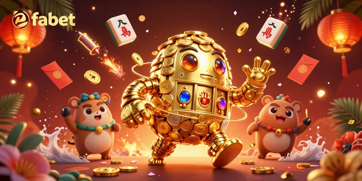 Experience the magic of fabet with a dynamic illustration of a golden golem and vibrant casino elements.