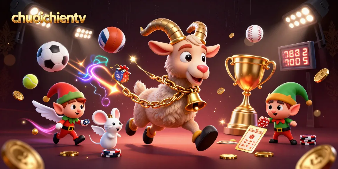 Experience chuoichientv excitement with a festive casino scene featuring a Krampus goat and animated sports elements.