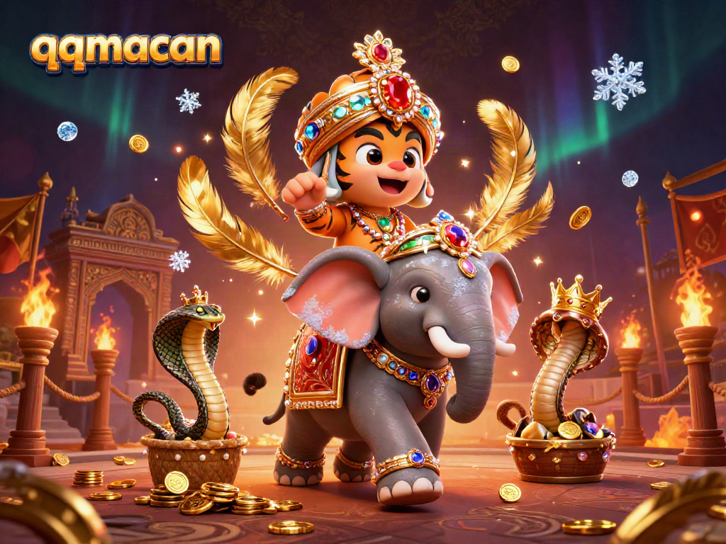 Play exciting games at qqmacan with a vibrant 3D casino scene filled with dynamic elements.