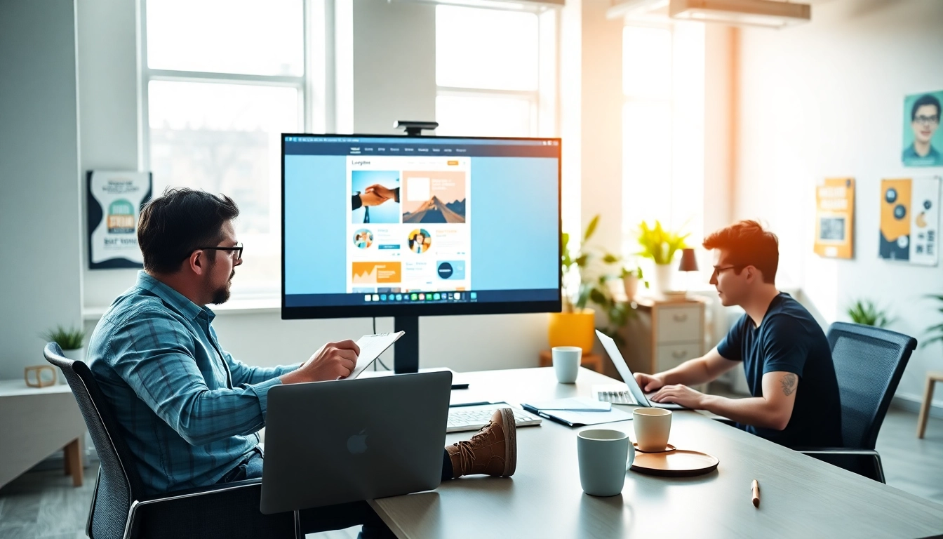 Web design edmonton team collaborating on creative website projects in a vibrant office.