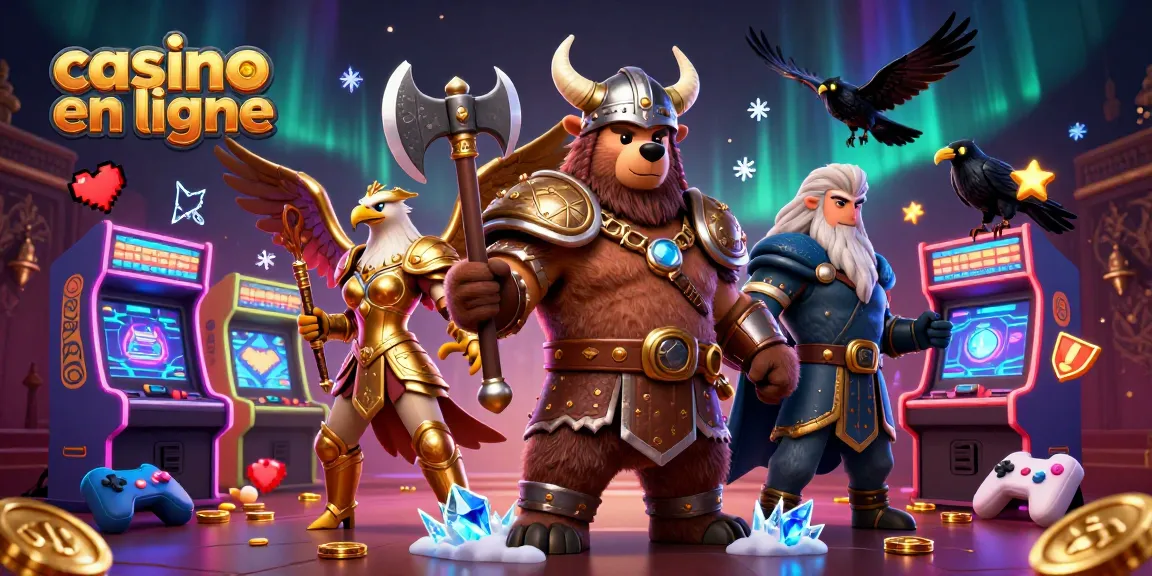 Jouez à un casino en ligne avec un ours viking et une aigle valkyrie dans un monde dynamique.