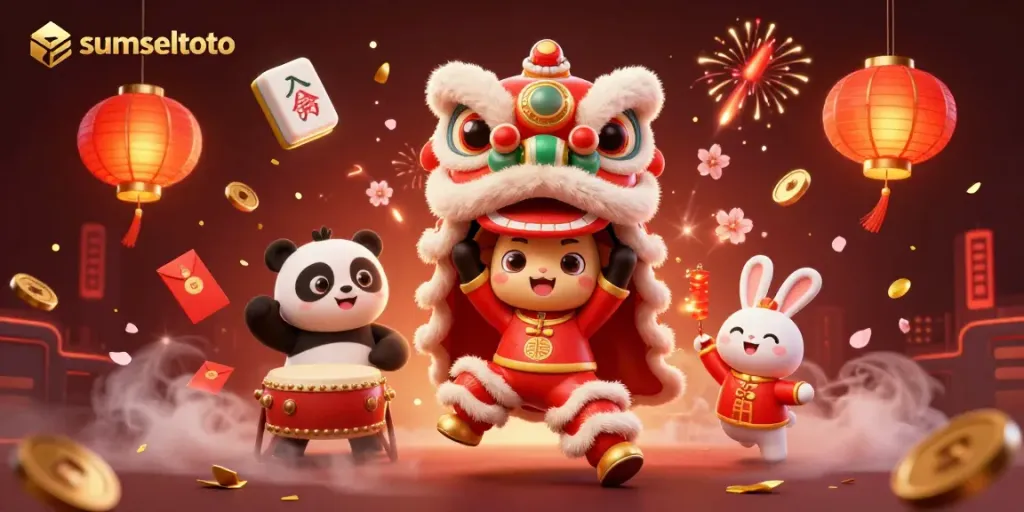Experience the excitement at sumseltoto with a lively lion dance alongside vibrant casino elements, enhancing your gaming thrills.