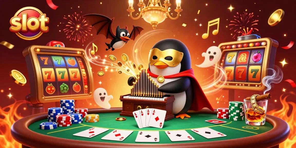 Watch the enchanting scene of a slot celebration with golden musical notes and vibrant casino elements.