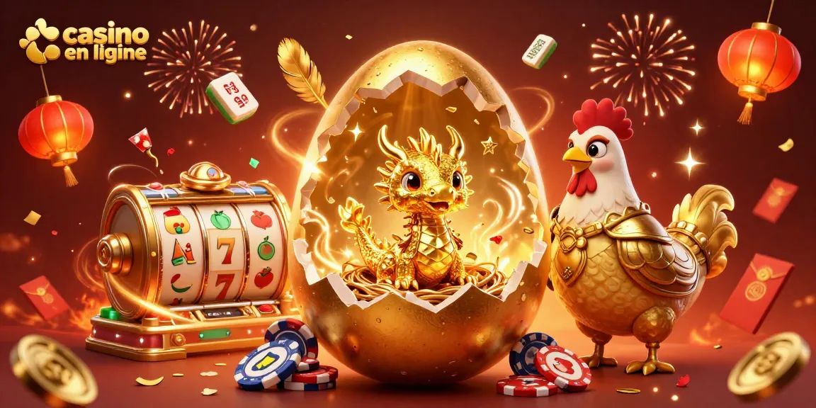 Plongez-vous dans l'univers du casino en ligne avec ce dragon doré unique sur un nid de jetons.