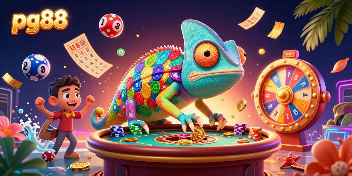 pg88's vibrant casino scene showcases thrilling lottery balls and golden coins in action.