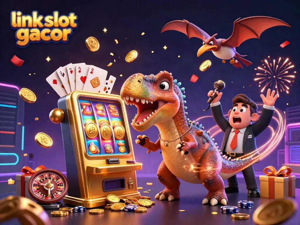 Mengguncang kemenangan dengan link slot gacor saat bermain slot, dengan suasana penuh hadiah emas di kasino.
