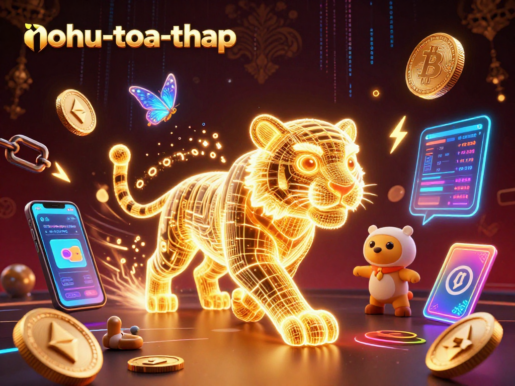 Nohutoa-thap showcases gaming excitement with digital tiger and crypto elements in a vibrant casino scene.