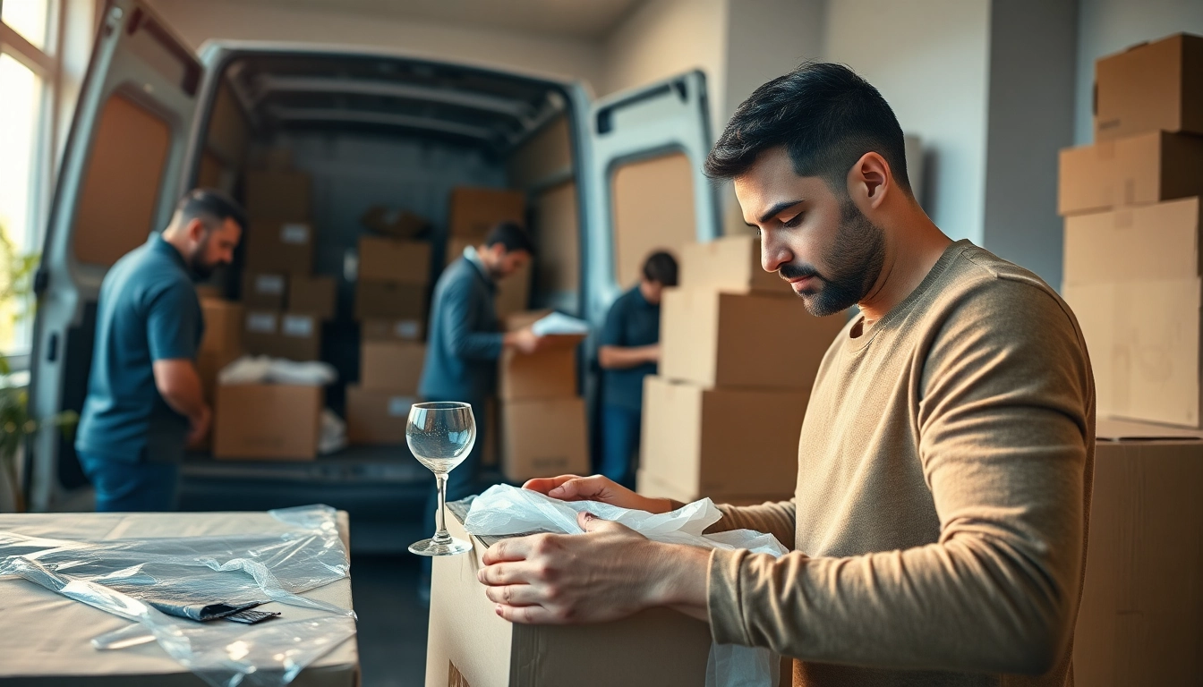 Efficient professional packing services showcasing a team of packers wrapping items with care.