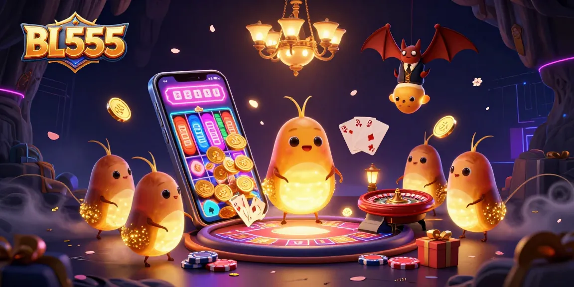 Experience the excitement of BL555 with vibrant glowworms lighting a casino, featuring classic games.