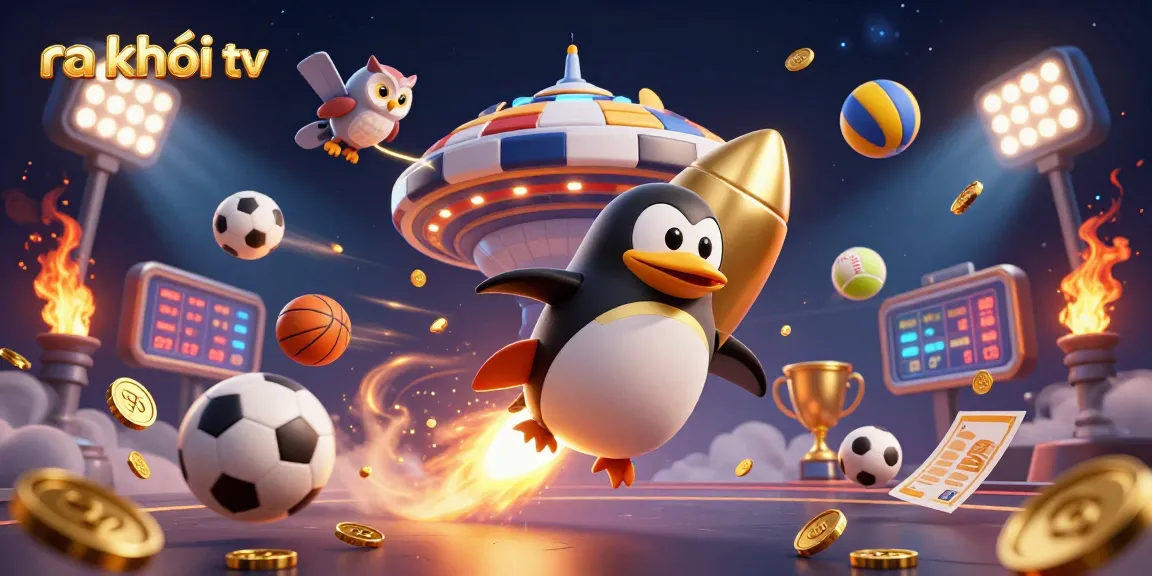 Experience ra khơi tv's thrilling action with a golden penguin racing to the casino in dynamic sports scenes.