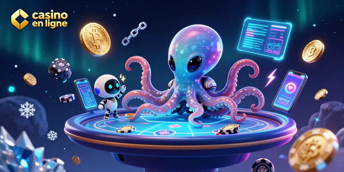 Jouez à casino en ligne avec un octopus extraterrestre et des jetons flottants.