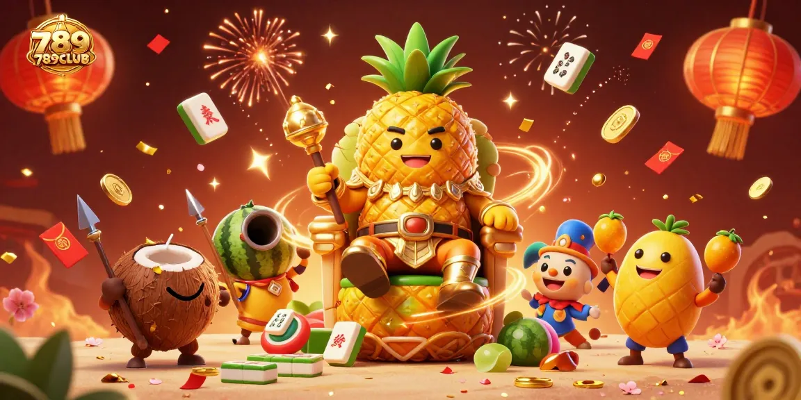 Experience the vibrant world of 789CLUB with a cartoon scene featuring playful casino characters amid festive decorations.