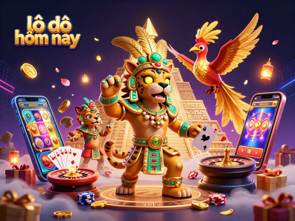 Engage with lô đề hôm nay through a vibrant 3D casino scene filled with character and action.