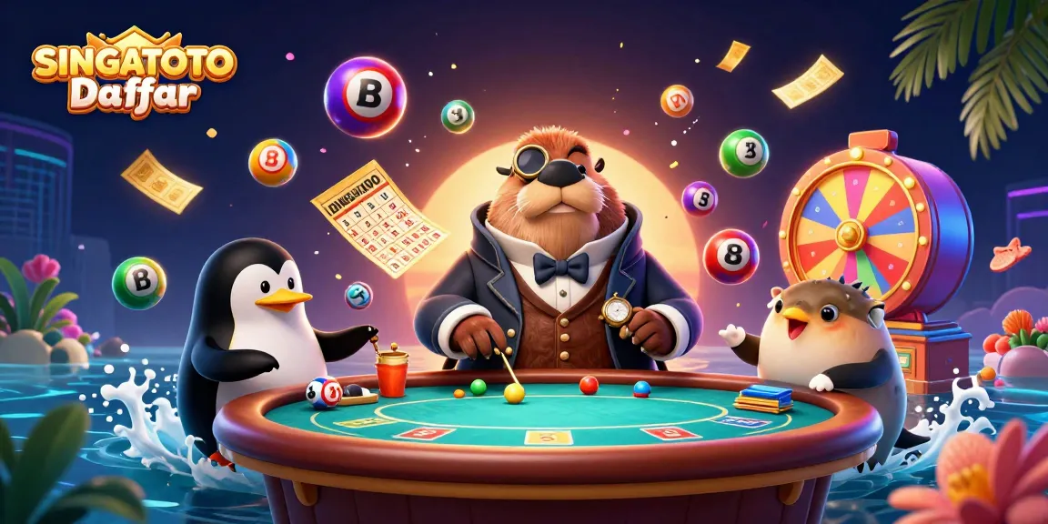 Memenangkan hadiah dengan SINGATOTO Daftar, menampilkan karakter kartun di meja poker bawah laut yang megah.