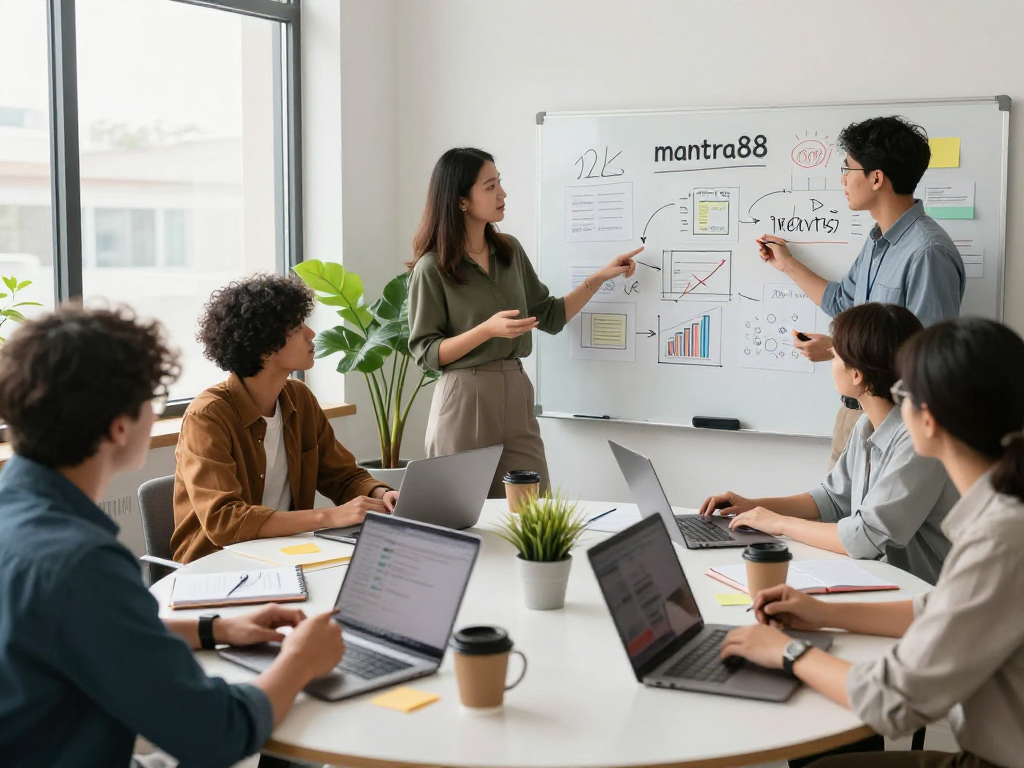 Team brainstorming around mantra88 strategies in a modern office, 2026 trends.