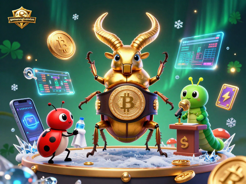 Engage in action with gamenongtraivuive featuring a boxing stag beetle and crypto elements.