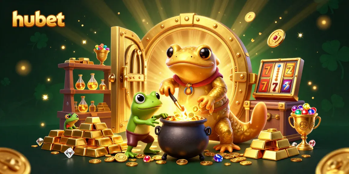 Experience the magical hubet world with golden treasures and vibrant slot games in a rich 3D scene.