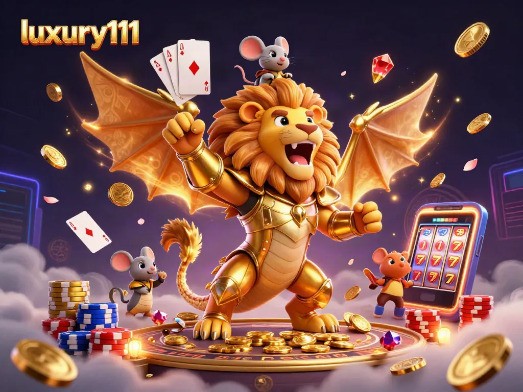 Experience the thrill of luxury111 with a golden chimera and dynamic casino action, showcasing rich elements and excitement.