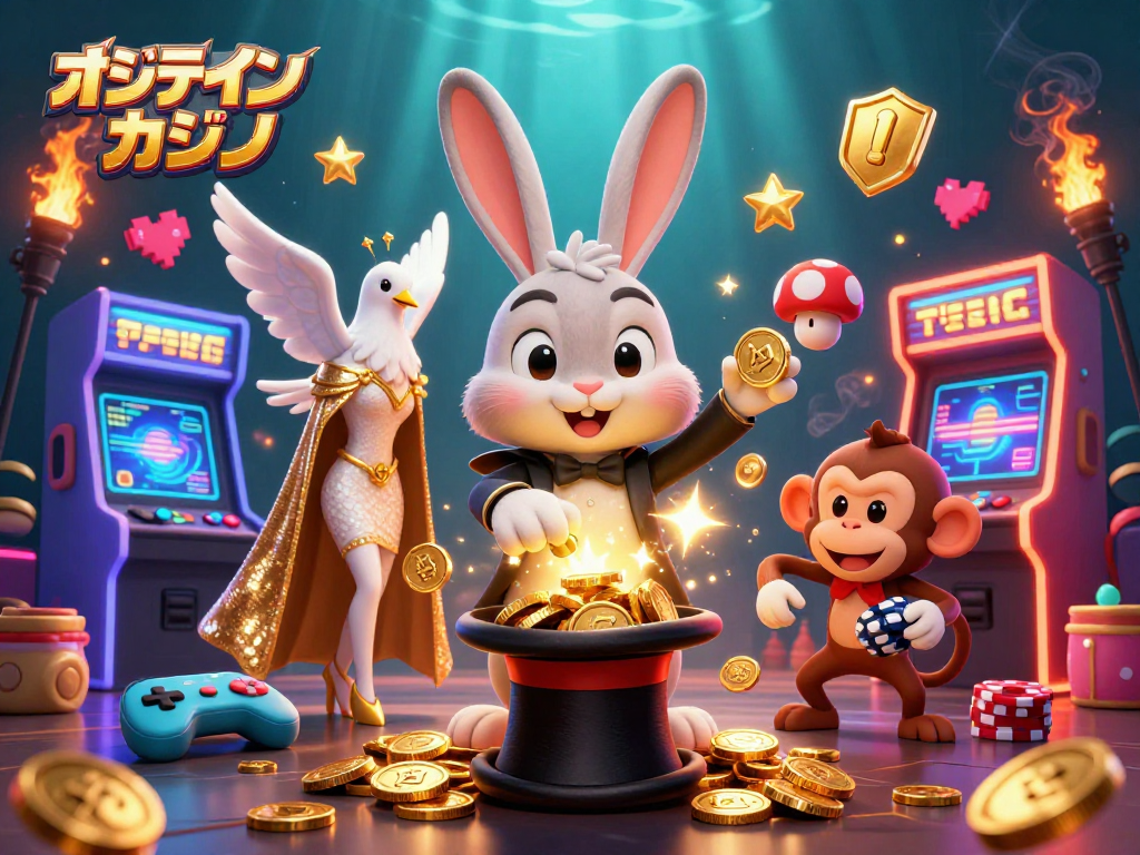 オンラインカジノで遊ぶための生き生きとしたイラスト、楽しいキャラクターたちがゲームを盛り上げる